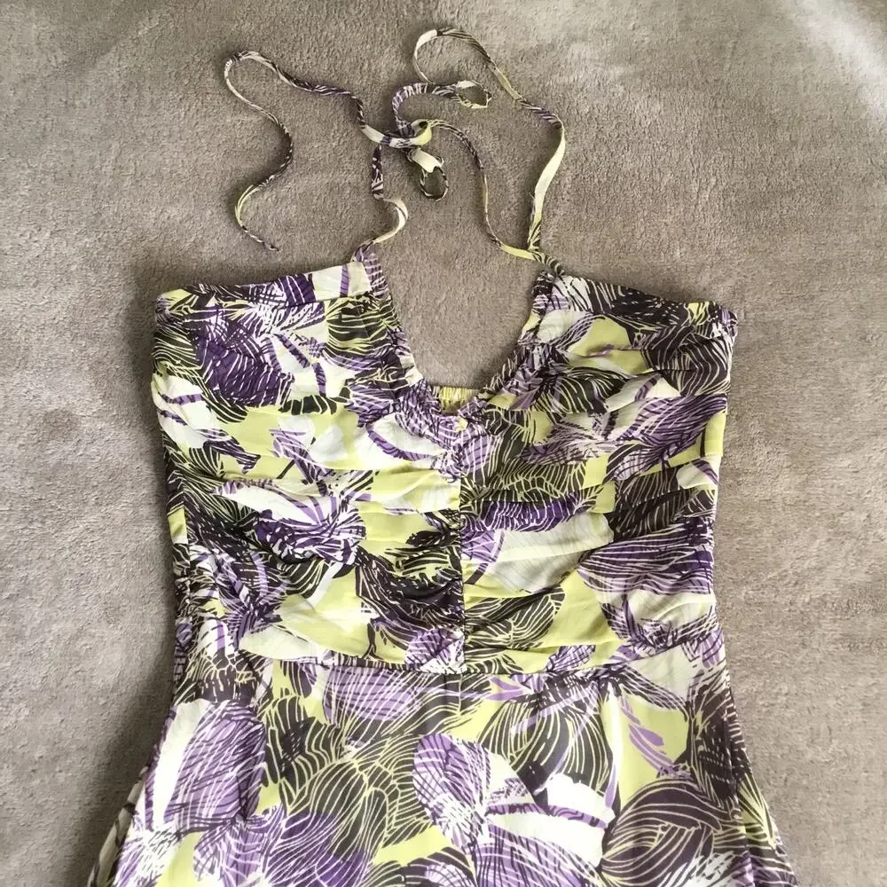 ANTHROPOLOGIE Lithe Tea for Two Floral Ruffle Halter Midi Dress Multicolor SZ 8 - Picture 2 of 11